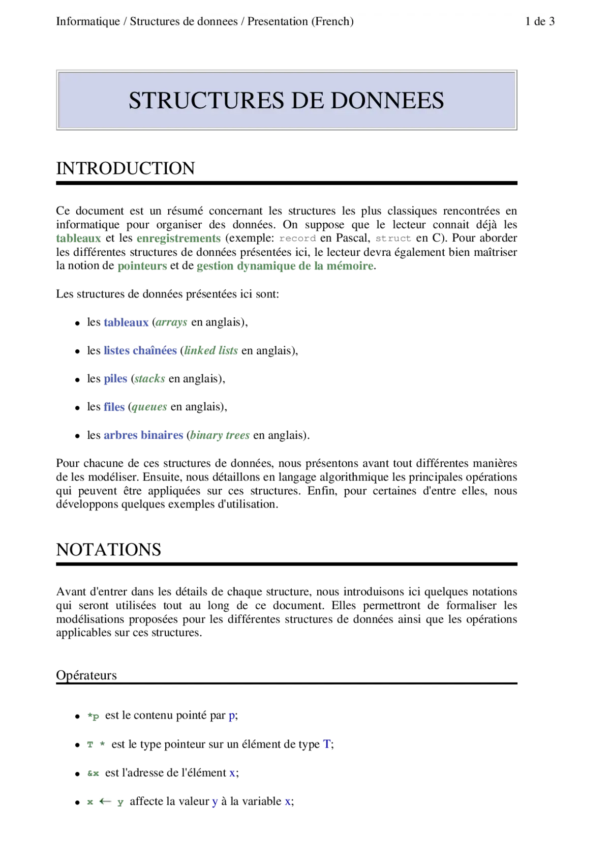 Structures Données: Fondamentaux Algorithmiques