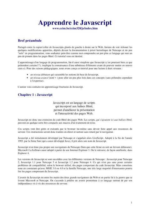 Apprendre le Javascript