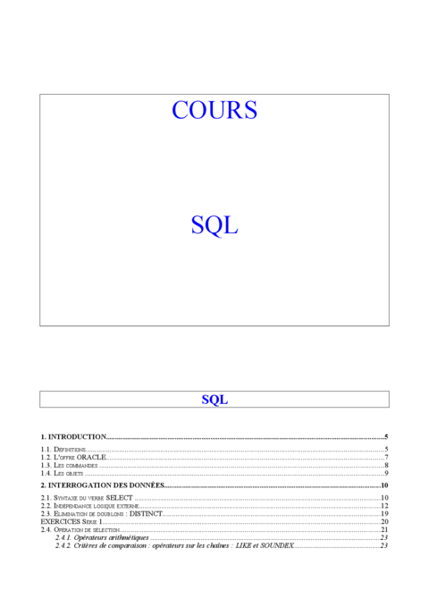 Cours SQL Oracle et PL-SQL