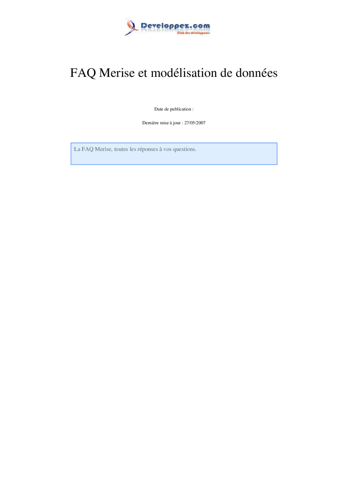 Merise & Modélisation: Bases FAQ