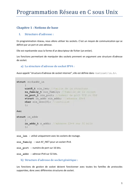 Programmation Réseau en C sous Unix