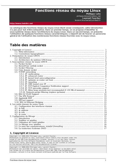 Fonctions réseau du noyau Linux