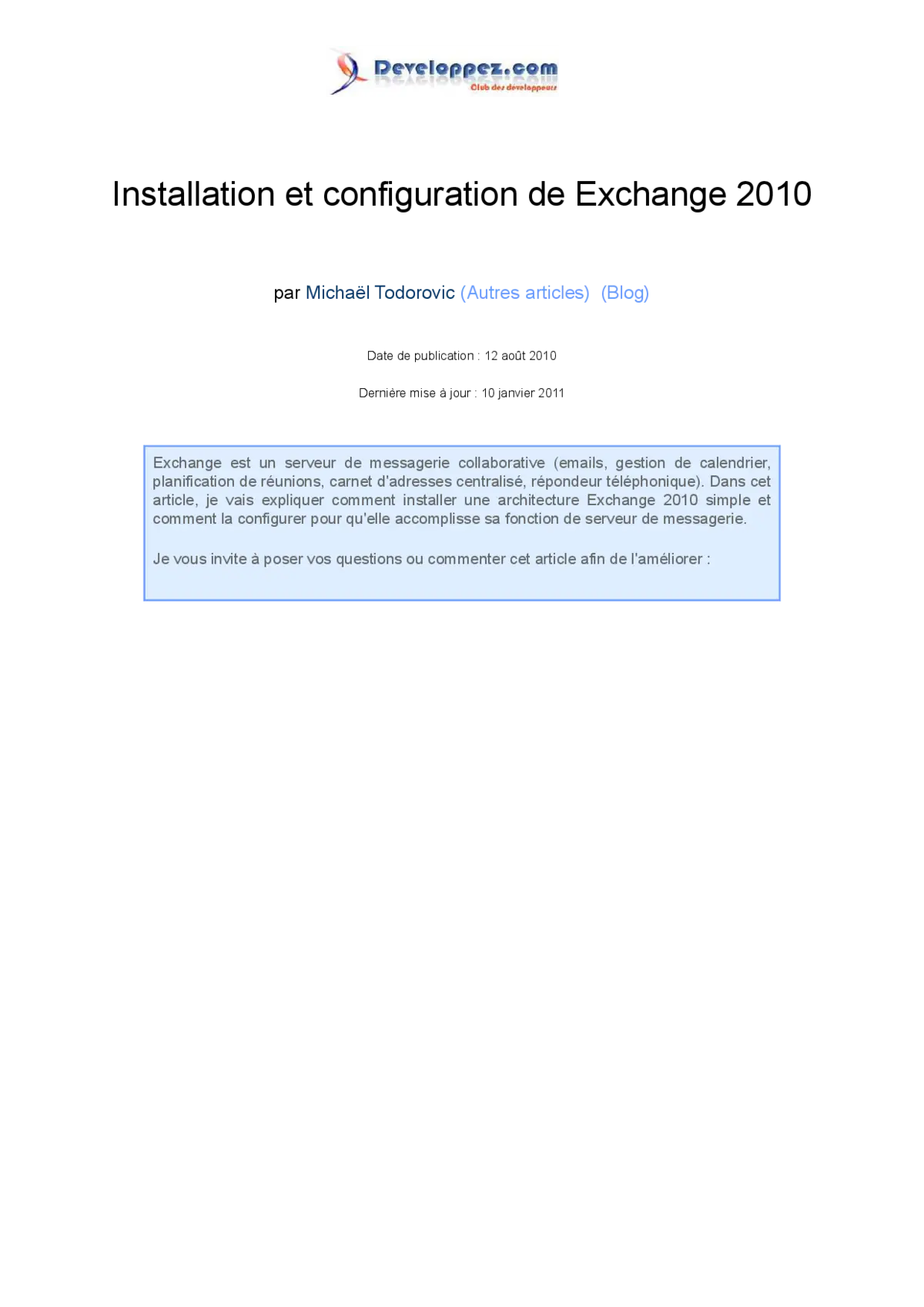 Exchange Server 2010: Messagerie Pro Avancée