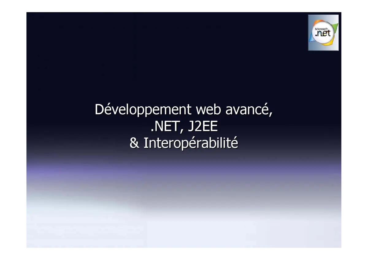 Web Avancé, .NET & J2EE: Technologies Back-end