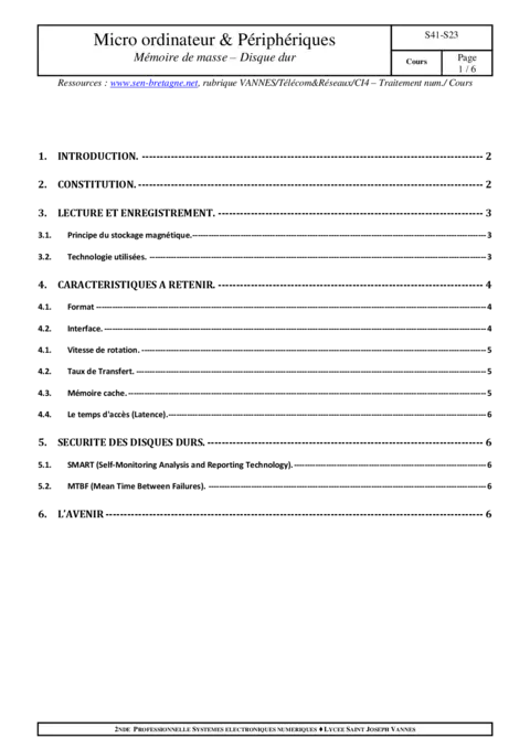 Mémoire de masse – Disque dur