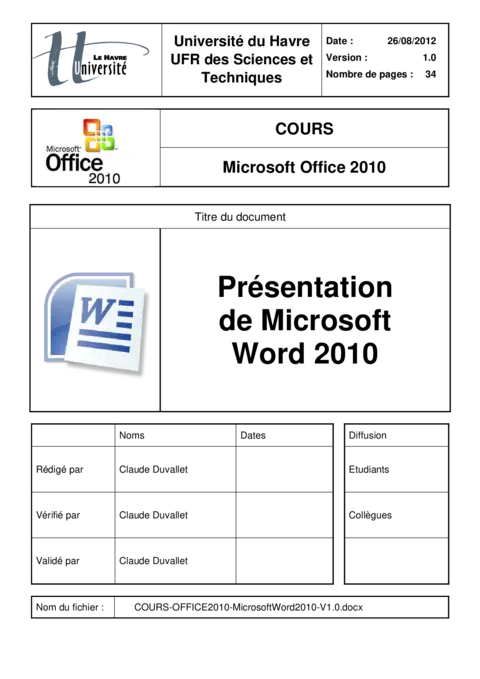 Présentation  de Microsoft  Word 2010