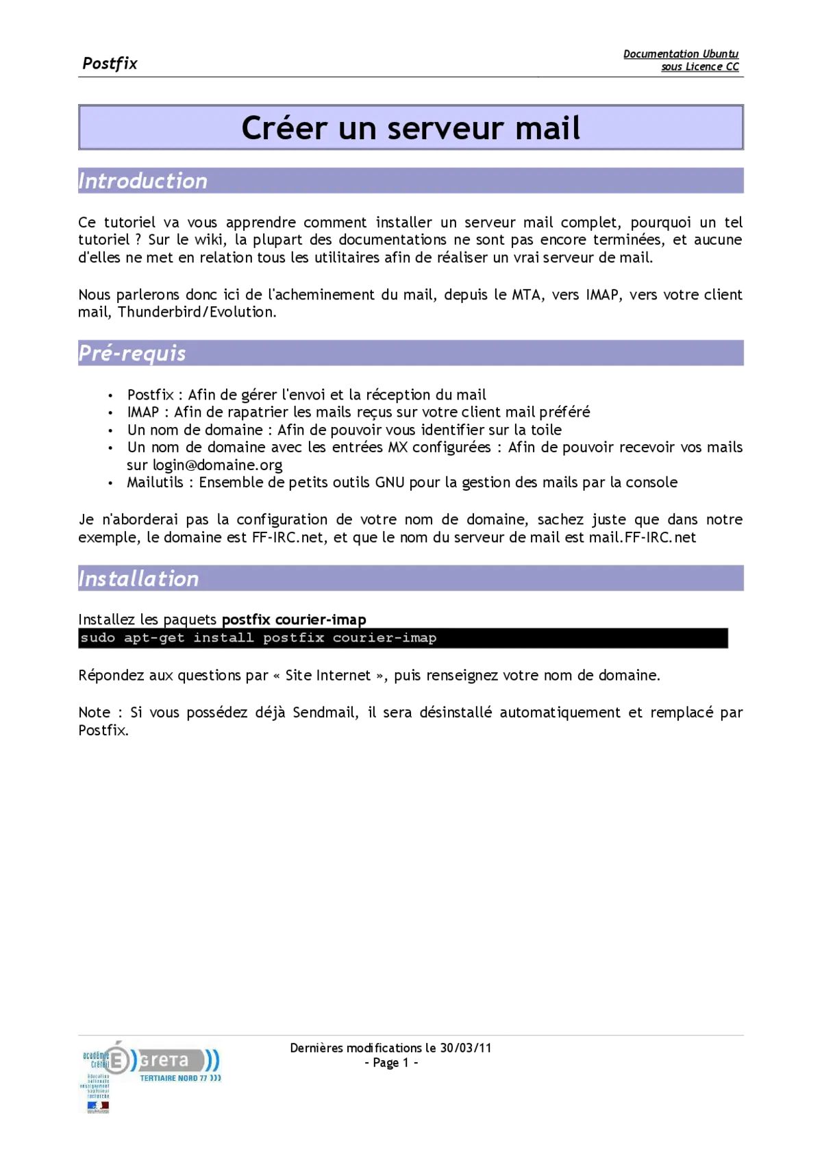 Config Serveur Mail Linux: Postfix