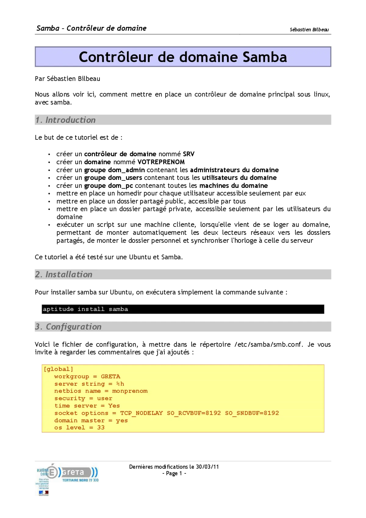 Contrôleur de domaine Samba - Configuration et gestion