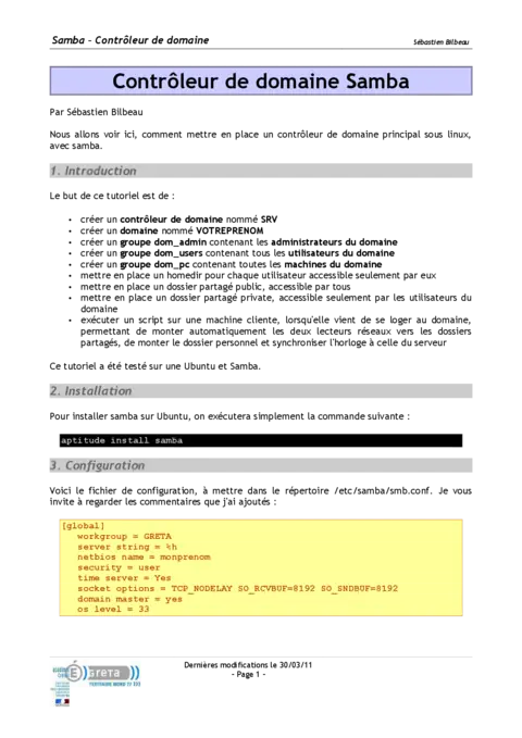 Contrôleur de domaine Samba