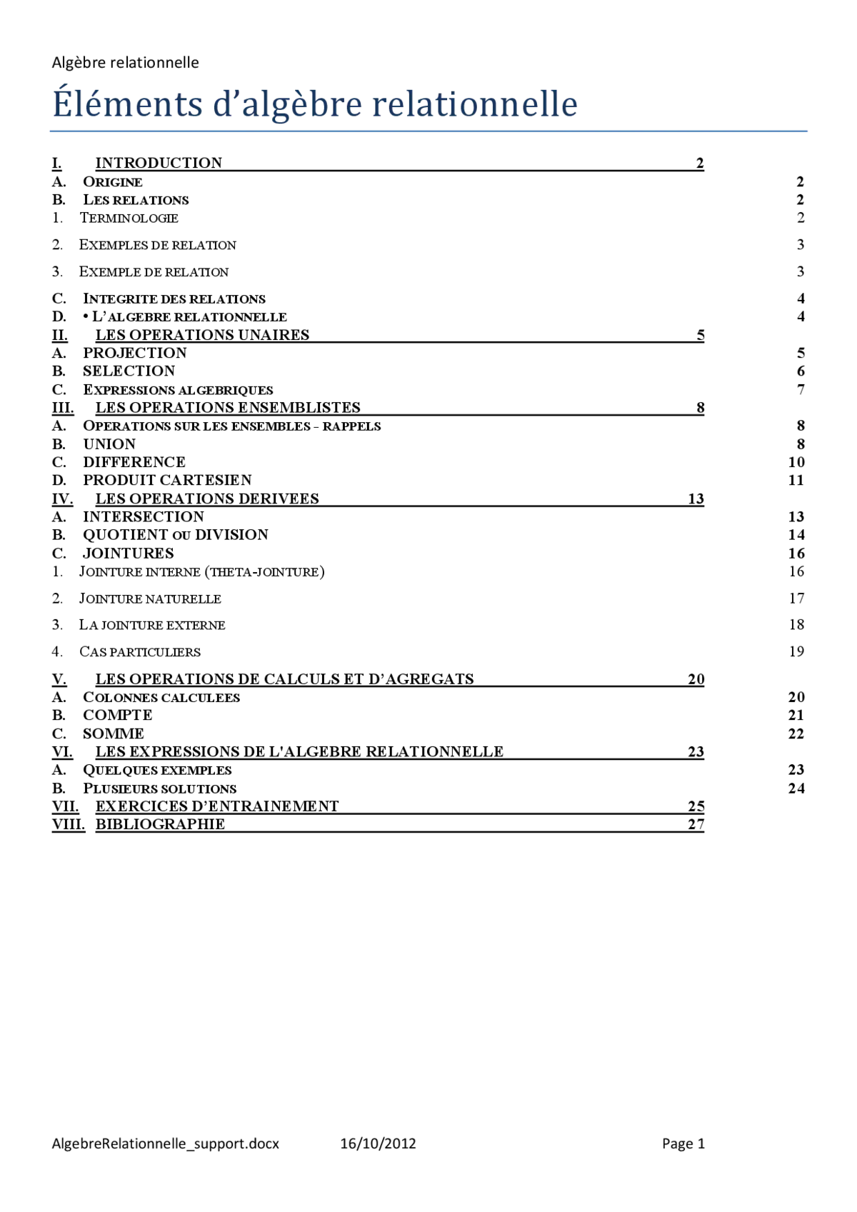 Algèbre relationnelle - Maîtriser les bases des opérations