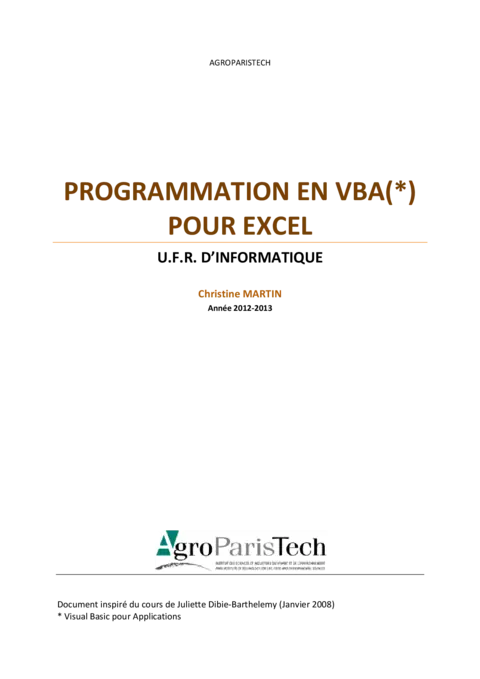 Programmation en VBA sous Excel