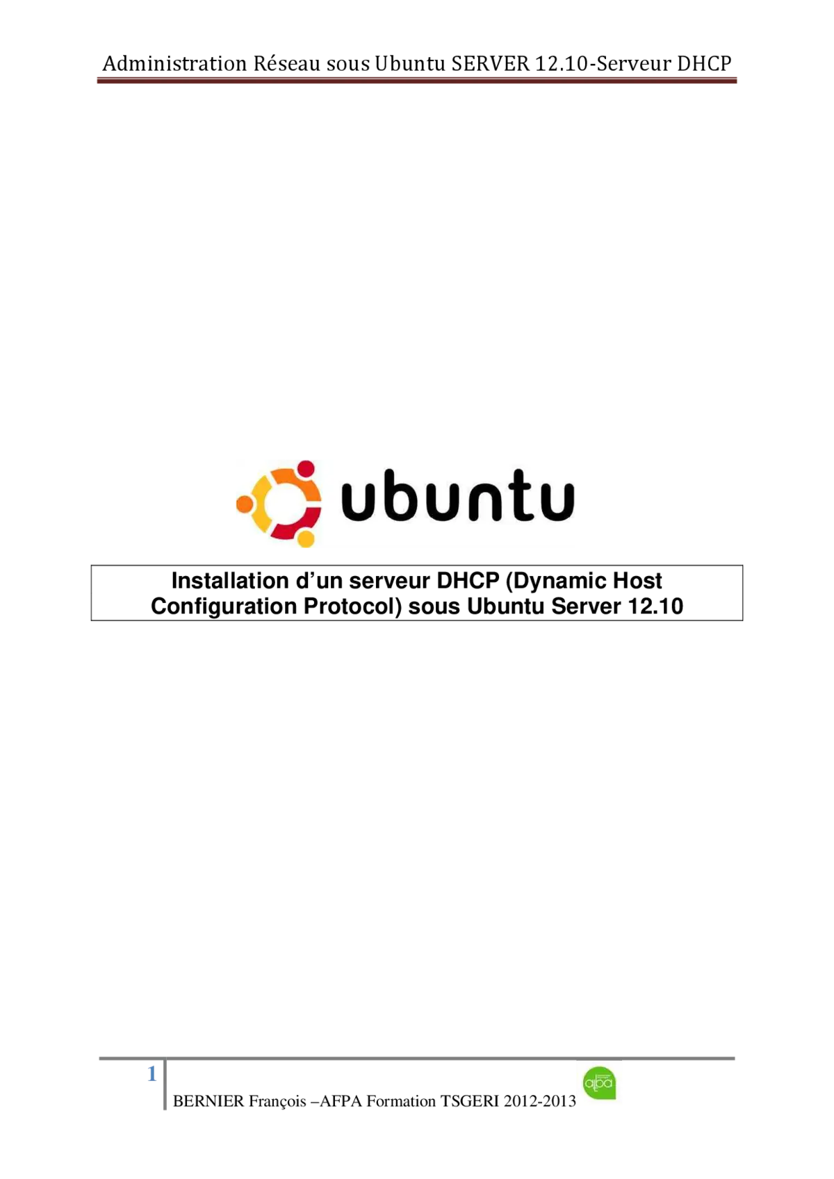 Installation Serveur DHCP - Configuration sous Ubuntu