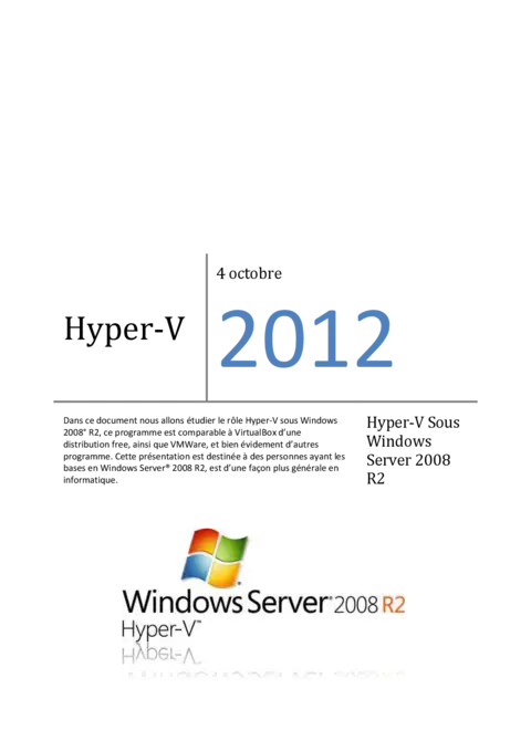 Hyper-V Sous Windows Server 2008 R2