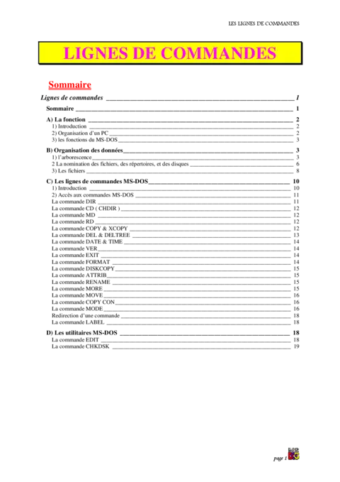 Les lignes de commandes MS-DOS