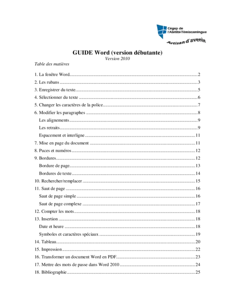 GUIDE Word 2010 (version débutante)