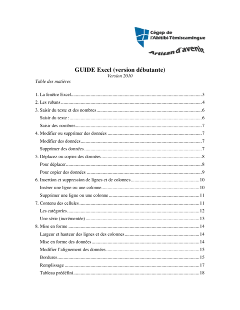 GUIDE Excel 2010 (version débutante)