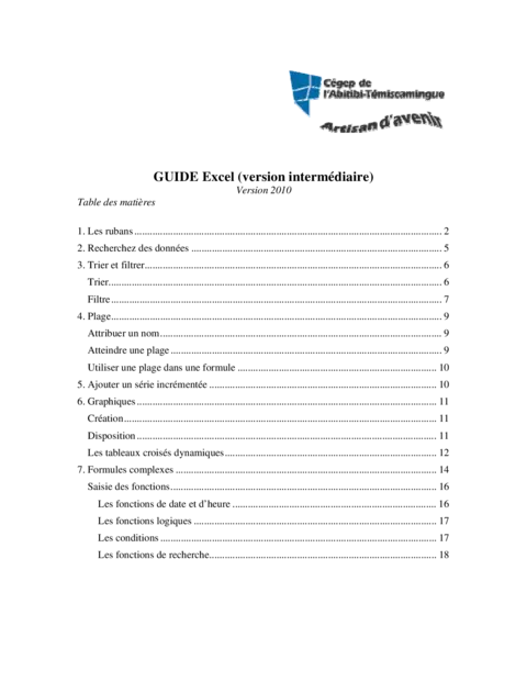 GUIDE Excel 2010 (version intermédiaire)