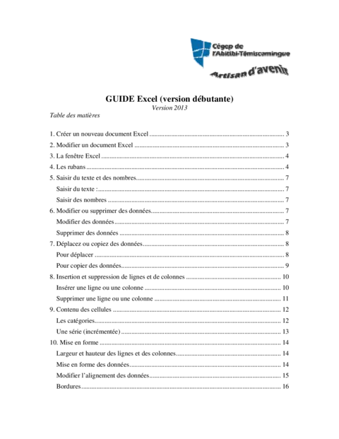 GUIDE Excel 2013 (version débutante)