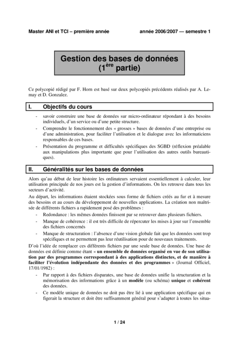 Gestion des bases de données 1