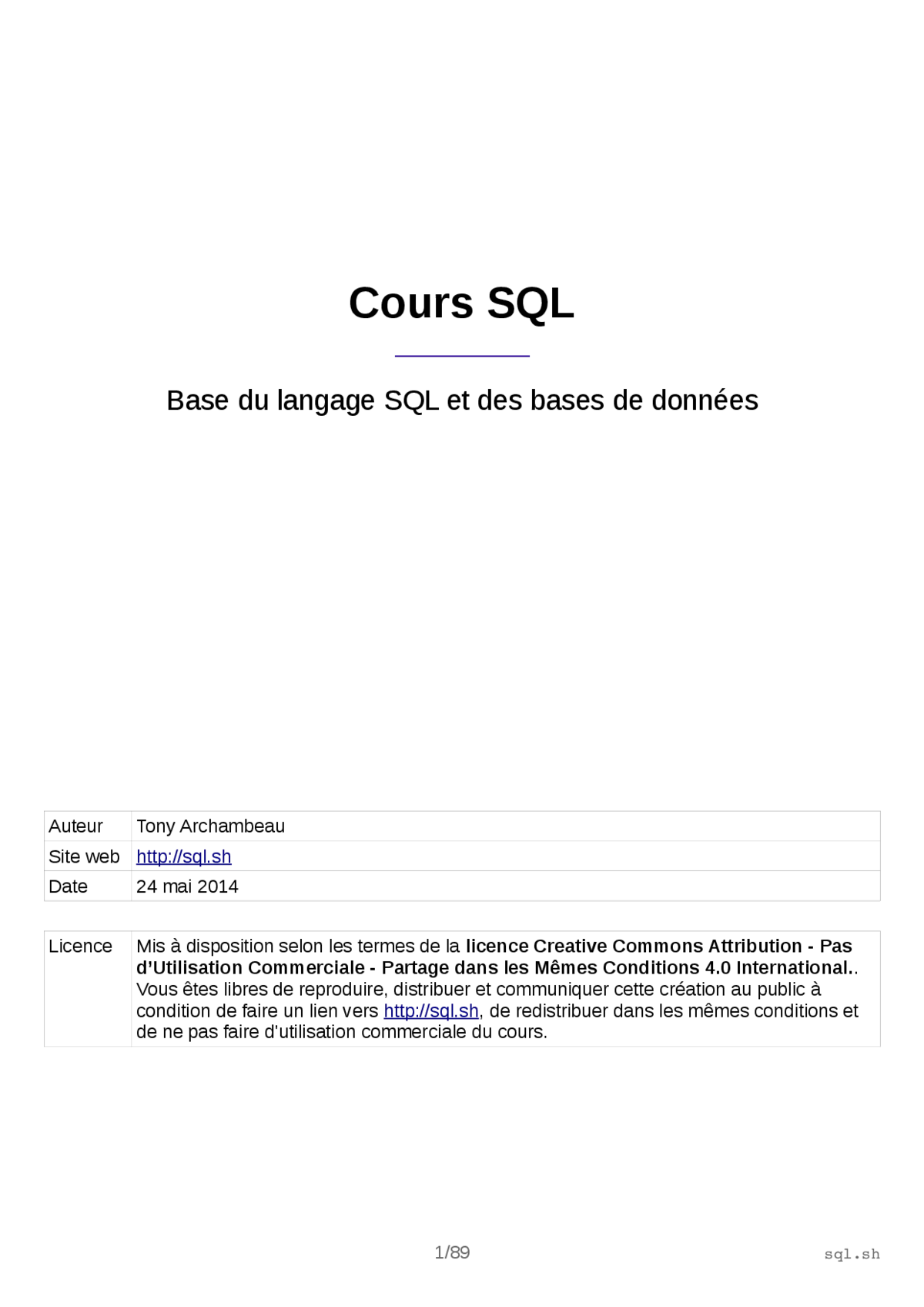 SQL - Bases du langage et gestion des bases de données