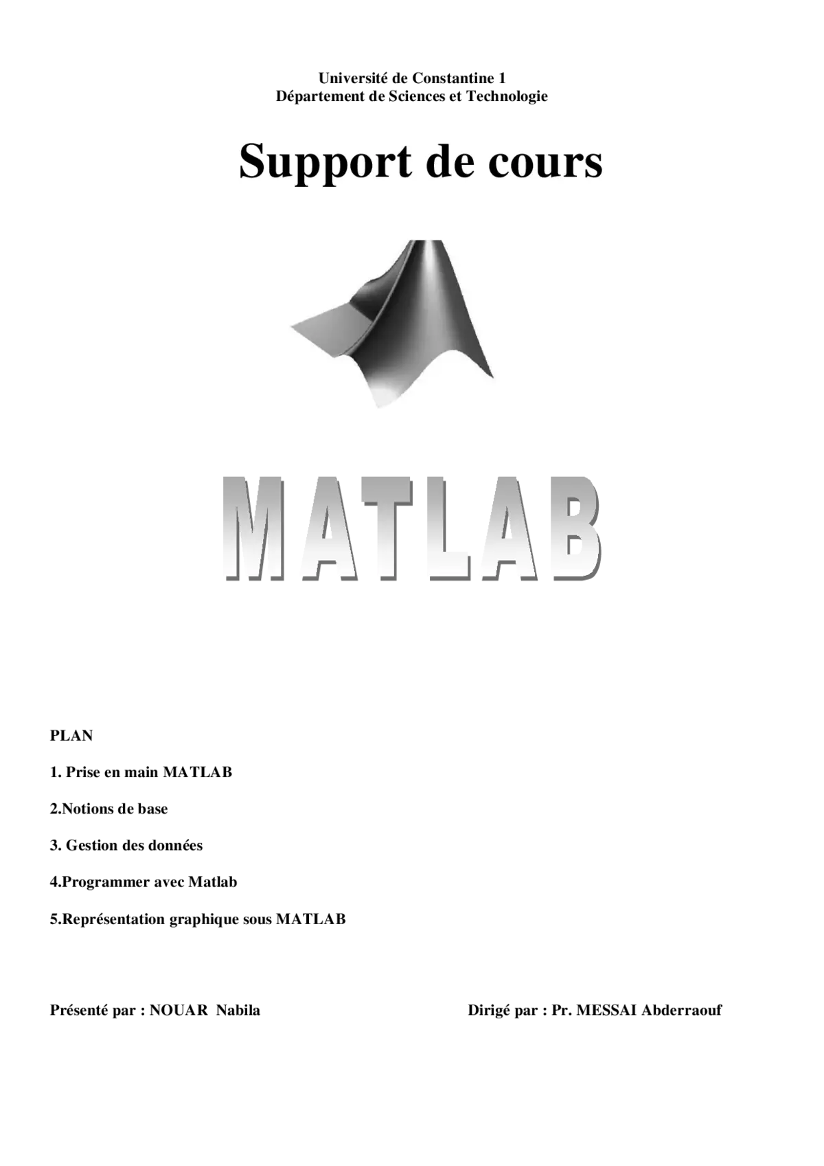 Introduction MATLAB - Bases de la programmation scientifique