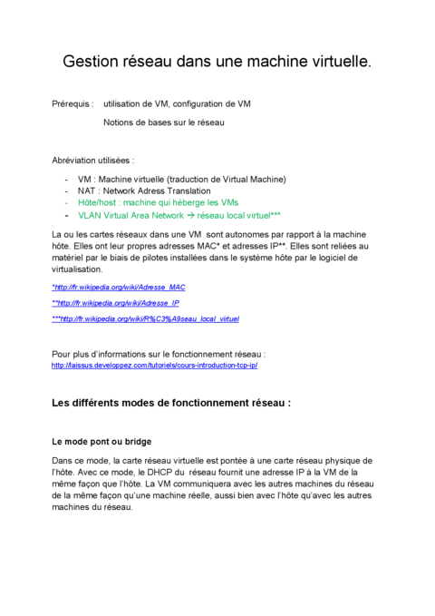 Gestion réseau dans une machine virtuelle