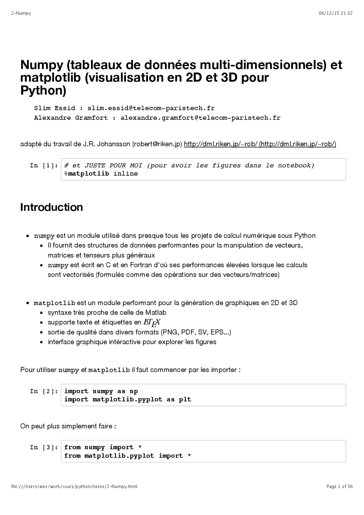 Python Numpy - Visualisation 2D et 3D