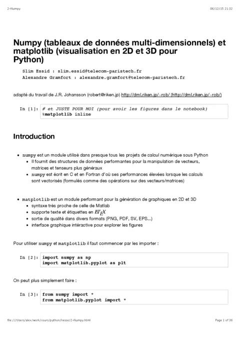 Python: Numpy (visualisation en 2D et 3D)
