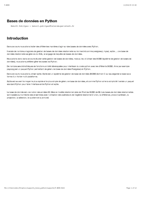 Python: Bases de données (Sqlite)