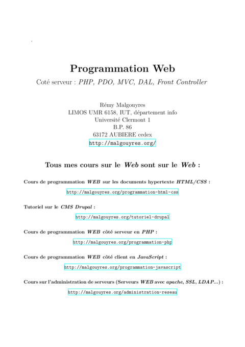Web Coté serveur : PHP, PDO, MVC, DAL, Controller