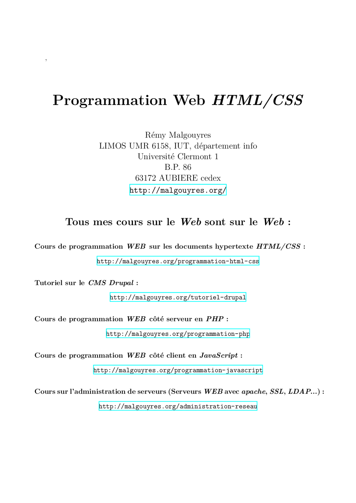Prog Web HTML/CSS: Bases Développement