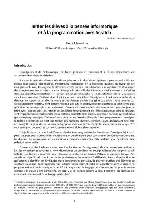 Initier les élèves à la programmation avec Scratch