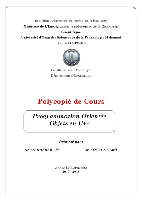 Programmation Orientée Objets en C++